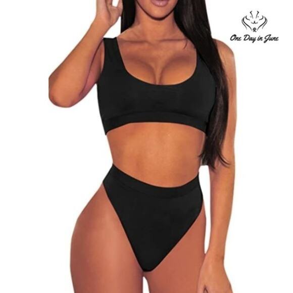 Pink Queen Crop Top High Waist Bikini Swimsuit Size M - Picture 1 of 4